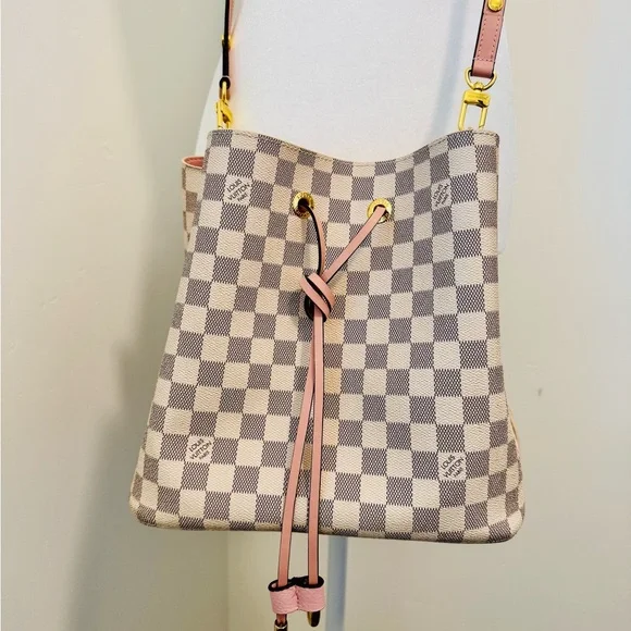 Checkered Designer Bucket Bag - Pink and Gray - Picture 2 of 6